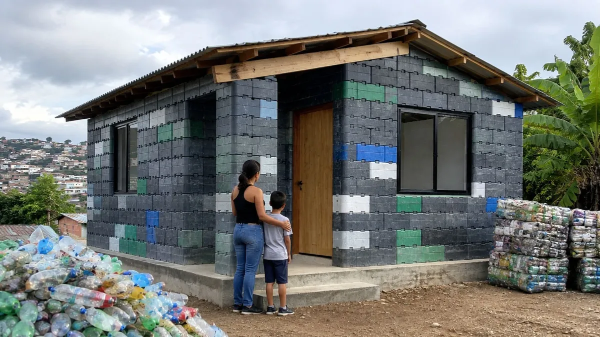 No momento, você está visualizando Casa pré-fabricada com blocos de plástico reciclado é erguida em dois dias